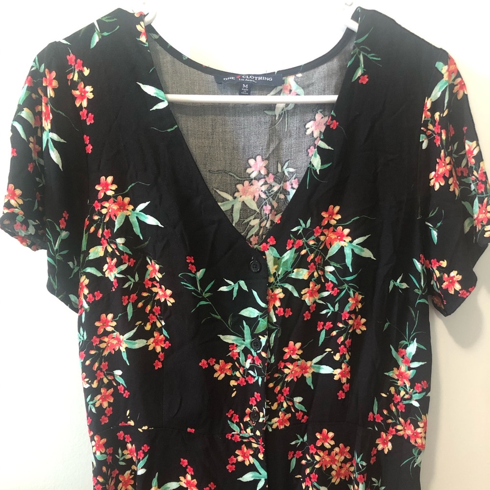 Black Floral Button-Front Top